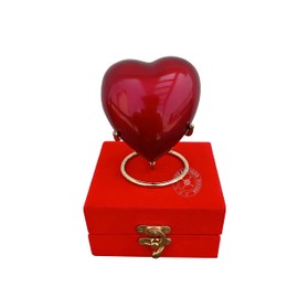 Cremation Urn for Ashes Keepsake Red Heart Urn with Red Box and Brass Stand Mini Pet Memorial urn for Your Loved one