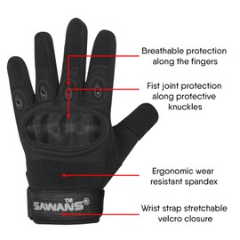 Motorbike Gloves Motorcycle Sports Full Finger ATV Riding Men Women Hard Knuckle Touch Screen MTB Mountain Bike Outdoor Road Cycling Hiking Bike Climbing Camping Ski (M, Black)