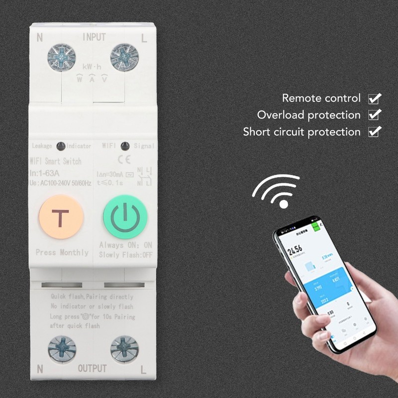 WiFi Circuit Breaker Parameters Adjustable Leakage Protection Data Display Remote