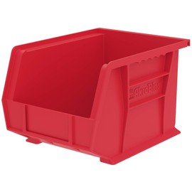 Akro-Mils 30239 AkroBins Plastic Storage Bin Hanging Stacking Containers, (11-Inch x 8-Inch x 7-Inch), Red, (6-Pack)
