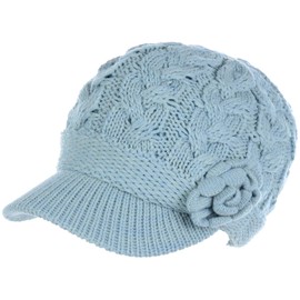Boina de invierno elegante con visera para mujer, forro polar de felpa cálido, Flor azul pastel-2, Talla única
