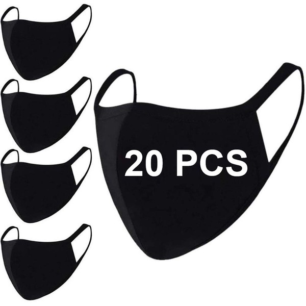 20 Pack Fashion Black Cloth Breathable Cotton Fabric Face Mask Reusable Washable for Unisex Women Men
