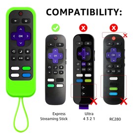 [2 Pack] Silicone remotes Cover case Compatible with TCL/Hisense-Roku Remote& Express 4K+ / Roku-StreamingStick+(Luminous Green + Blue) Glow in The Dark