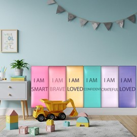 Jetec 6 Pcs 3D Anti-Collision Wall Padding for Kids Playroom 15.75 x 7.87 Inch Peel and Stick Padded Panels for Bedroom Upholstered Headboard Decor for Nursery Wall Protection(Classic)