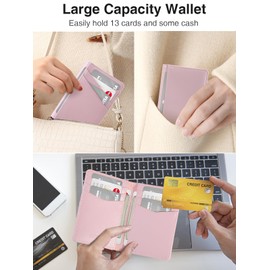 Miroddi Women's Card Wallet, Leather Front Pocket Wallet for Women, Minimalist Bifold Design, Credit Card Holder Wallet, RFID Blocking Wallet for Women, 9 Card Slots and 4 Storage Pockets, Pink