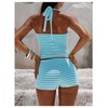 MakeMeChic Women's 2 Piece Tankini Set Striped Ruched Tummy Control
