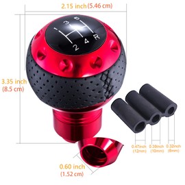 Arenbel 5 Speed Leather Car Shifter Ball Handle Manual Gear Stick Shift Lever Knob Fit Most MT Trucks Vehicles, Red