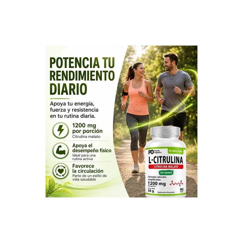 Citrulina Pure 1200mg Energía Rendimiento Recuperación Cápsulas Purely Organics