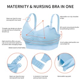 INTLMATE 3 Pack Women's Nursing Bra Seamless Wireless Night Sleep Nursing Maternity Bra Sleep Bralette with Removable Spill Prevention Pads and Bra Extenders