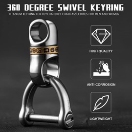 TISUR Titanium Key Ring for Keychain,Carabiner Key Chain Rings Connector with Detachable Keyring,Key Chain Assecories (1PC Titanium Copper Swivel +1PC SUS D-ring)