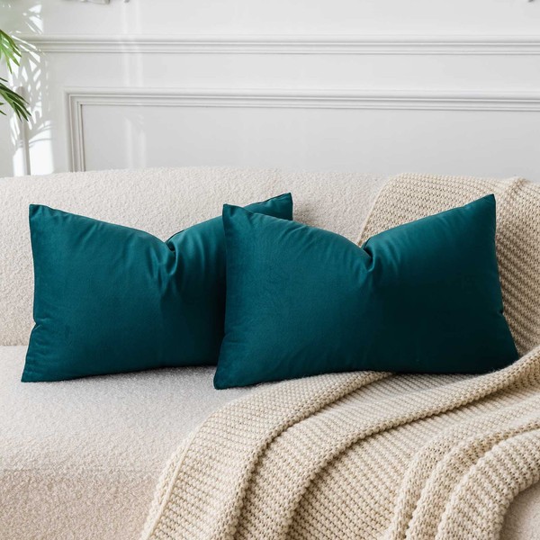 JUSPURBET Peacock Blue Lumbar Velvet Throw Pillow Covers 40x60 cm