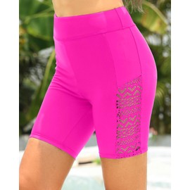 Pantalones cortos de natación de 7 pulgadas para mujer, traje de baño de cintura alta, pantalones cortos con control de abdomen para niño, traje de baño 2025, Rosado, Small