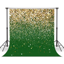 LYCGS 8x8ft Green and Gold Backdrop Birthday Gold Spots Bokeh Wedding Prom Graduation Photography Background X-224