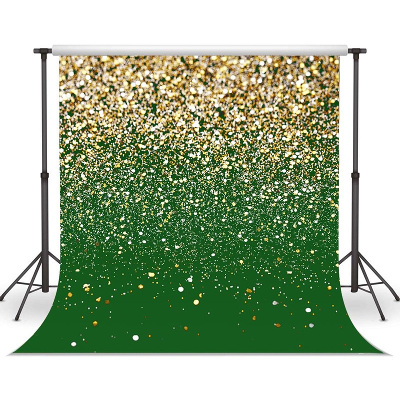 LYCGS 8x8ft Green and Gold Backdrop Birthday Gold Spots Bokeh