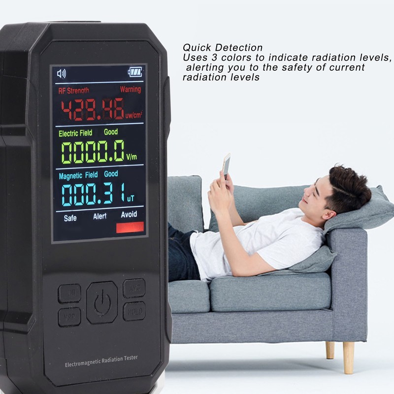 Radiation Detector Black Digital EMF Meter LED Display Handheld RF
