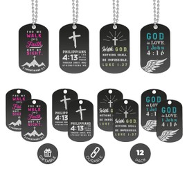 Inkstone Dogtag Necklaces | (12 Pack) | Bible Verses 2 Corinthians 5:7, Luke 1:37, and 1 John 4:16" | Religious Party Favors and Christian Bible Gifts for Men Women Christian Gifts for Men