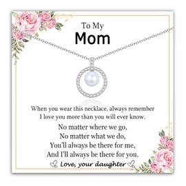EPIRORA Gifts for Mom from Daughter- Silver Pearl Pendant Necklace Mom Jewellery Presents for Women on Birthday Christmas Mother's Day Valentines Day