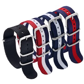 Pinwor Replacement Military Watch Straps for Men 18mm Nylon Watch Band Black/Blue white red/Blue white/Blue red