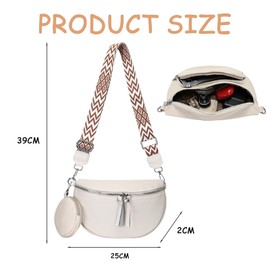 SSKHE Women’s Fashion Crossbody Waist Bag Set, Soft Vegan PU Leather Belt Bag + Matching Coin Purse, Large Capacity, Adjustable Wide Strap, for Travel, Work (White, One Size)