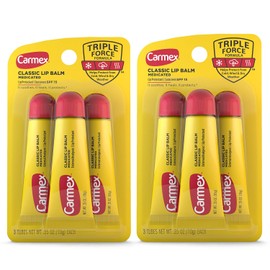 Carmex Tubos de bálsamo labial medicado, hidratante labial para labios secos y agrietados, 0.35 onzas - (2 paquetes de 3)