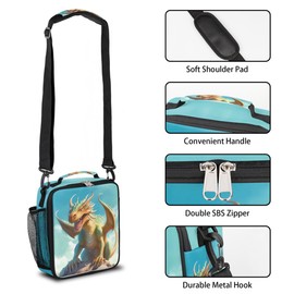 Dragon Lunch Box for Kids, Watercolor Animal Dragon Lunch Bag for Boys Girls, Reusable Insulated Waterproof Lunch Box with Adjustable Shoulder Strap Thermal Cooler Tote Bag for School Daycare Picnic