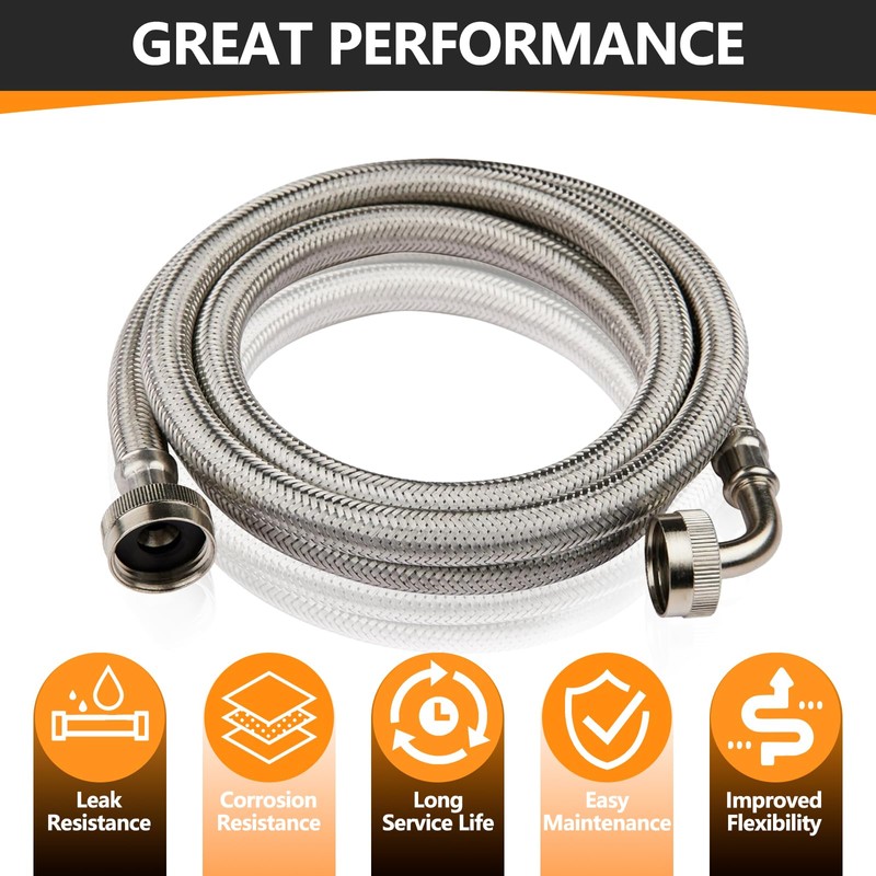 2-Pack HeSun 6 Ft Washing Machine Hose, 3/4" FHT Stainless
