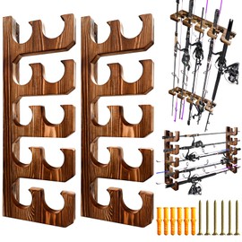 Gfsihod Holds Up to 10 Rods Fishing Pole Rod Racks Wall or Ceiling Mounted Solid Wood Fishing Pole Rod Holders for Garage Storage Organizer Fishing Equipment Gear Gifts for Men Women