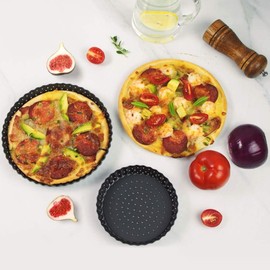 Agatige Pizza Pan with Holes for Oven, 24cm/9.4Inch Carbon Steel Non Stick Pizza Tray Baking Tray Deep Dish Pizza Pan Non-Stick Bakeware with Removable Bottom