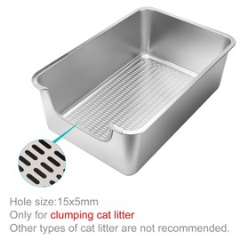 Sorstrem 8" Stainless Steel Sifting Cat Litter Box for Clumping Clay