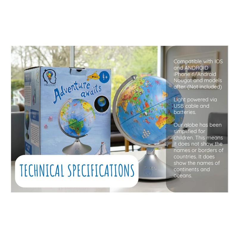 Night Light Globe. Simplified Earth Globe for Kids. App based