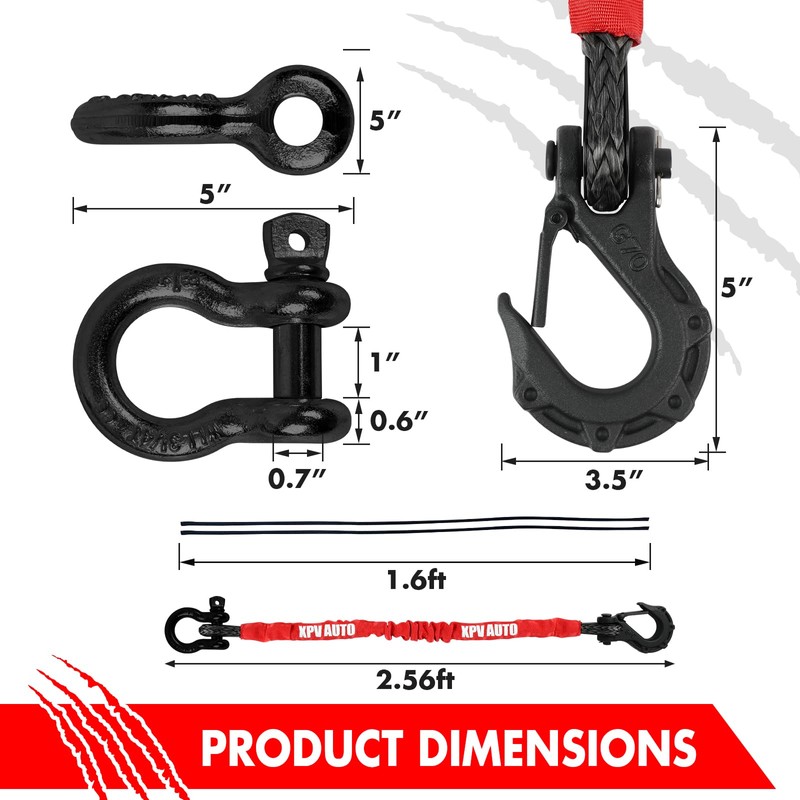 XPV AUTO Recovery Strap (18,000lb.) 2FT with Winch Hook and