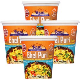 Rani Bhel Puri Cup (Spicy & Crunchy Indian Snack w/ mouth watering Indian Chutneys) 3.5oz (100g), Pack of 4 ~ Ready to Eat | Vegan | NON-GMO | Indian Origin