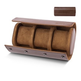 MINOIC Uhrenbox - Kunstleder-Uhrenrolle - Uhren-Reiseetui - Uhren-Aufbewahrungsbox für 3 Uhren - Herren-Uhrenbox-Organizer - Herren-Uhrenbox - Uhrenbox - Uhrenetui - Watch Case- Watch roll