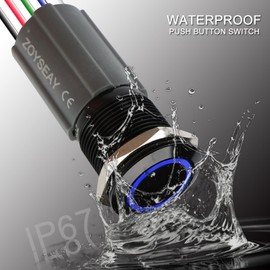 Zoyseay 19mm Push Button Start Switch 12V LED 5A 250V Waterproof IP67 Black/Silver Switch for Industrial Control Panel, Automotive 2packs (Black Momentary)