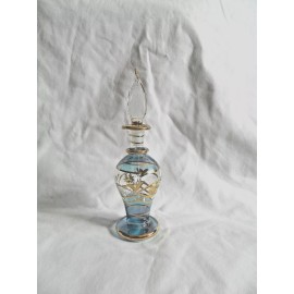 Egyptian Glass Perfume Bottle Handmade Gold Accent Red / Blue / Green 5.75" # 28