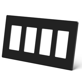 CML Gloss Black Decorator Screwless Wall Plate Cover, 4-Gang Light Switch Plate, Quad Decor Receptacle Outlet Cover, Standard Size 4.68”X 8.34”, UL Listed