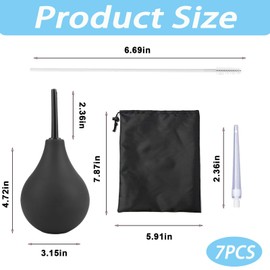 225 ML Enema Bulb Set, Douches for Women, Easy to Use Reusable Enemas Bring Two Cleaning Brushes and Three Plugs for The Wash Accessories and A Black Bag (Black)