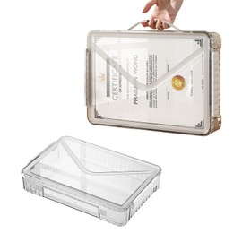 Cylogia Clear A4 Storage File Box Moisture-Proof Portable Plastic PET Box with Lids Handle and Clasps Stackable Document Storage Organizer Paper Magazines Holder for Home Office School(White Buckle)
