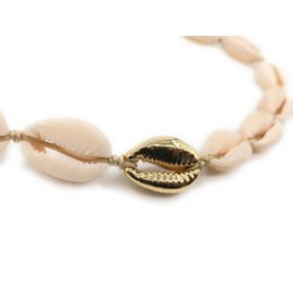 LESLIE BOULES Natural Cowrie Shell Gold Plated Beads Necklace Fashion Jewelry