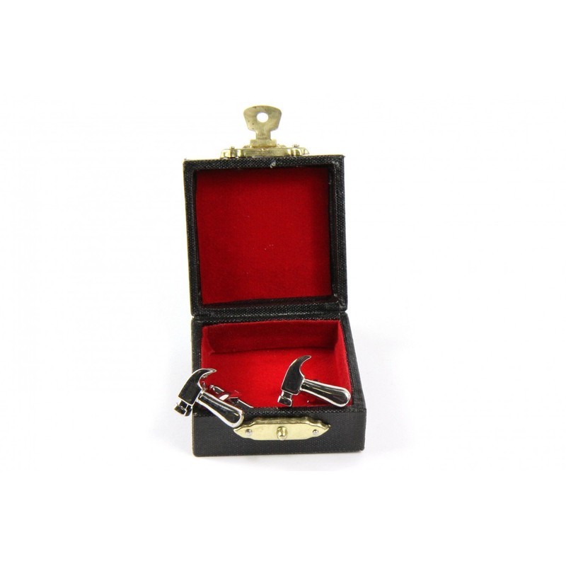 Miniblings Cufflinks Buttons Hammer + Hammer Carpenter Craftsman Box
