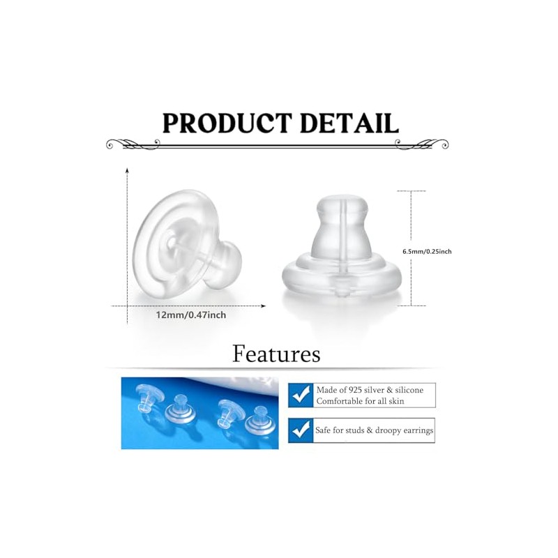Silicone Earring Backs, Clear Locking Secure Earring Backs for Studs,