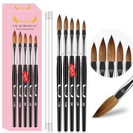 MAGIC ARMOR 5pcs Acrylic Nail Brush for Acrylic Powder, Professional Nail Art Brushes Set,Nail Brushes Size 4/6/8/10/12 for Acrylic Application Nail Extension Carving Nail Art Tool Acrylic Nail Brush