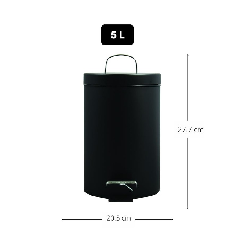 MSV Stainless Steel Pedal Bin, Black, 5 Litre