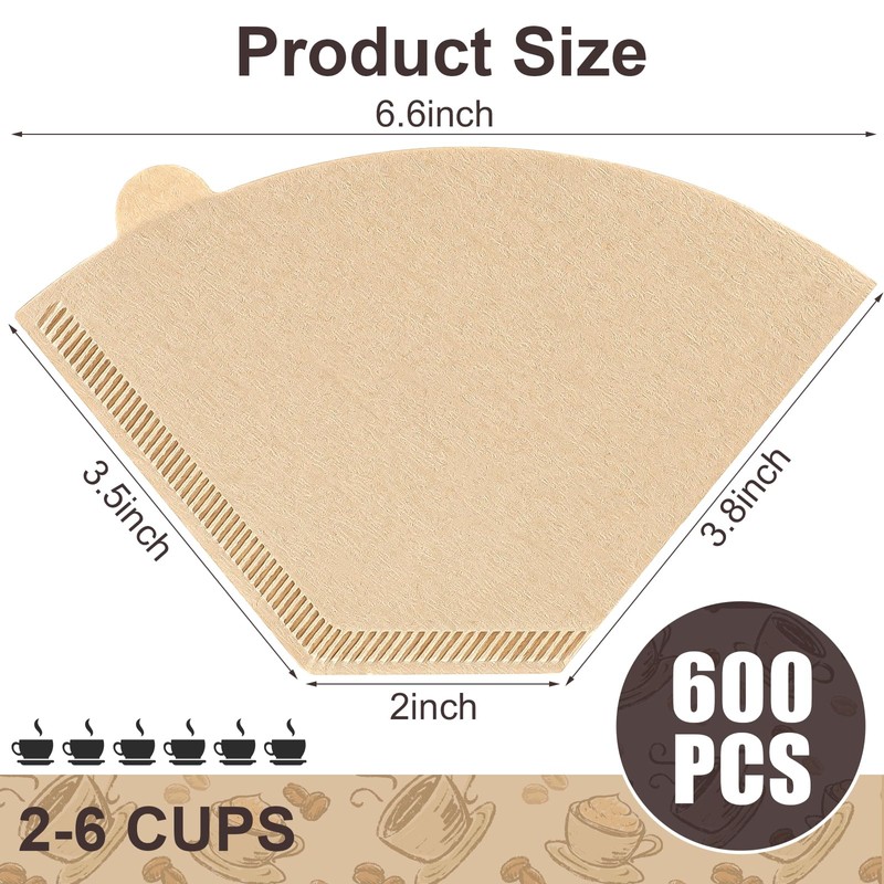 600 Count Coffee Filter #2, 2 Cone Coffee Filters, Unbleached