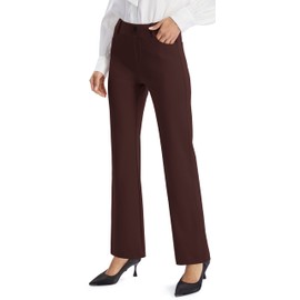AFITNE Women's Yoga Dress Pants Stretchy Straight Leg Bootcut Work Travel Pants Business Office Casual Slacks with Pockets 31" Brown, XXL