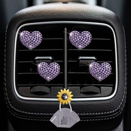 4Pcs Purple Heart Air Vent Clips, Bling Heart Car Air Fresheners Vents Clips Car Diffuser Diamond Car Interior Decor Cute Car Accessories Car Decoration for Women Automotive Air Fresheners