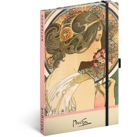 NOTIQUE Polka Dot Notebook with Elastic Band, 13 x 21 cm, Approx. A5, Designer Hardcover Notebook Dotted, Notepad, Journal, Diary for Adults, Women (Alphonse Mucha Keyflower)