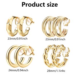 4 Pairs Gold Clip On Earrings, Clip On Hoop Earrings, Clip On Earrings, Clip On Earings, Clip-On Earrings, Gold Clip On Earrings Women, Adjustable Fake Clip On Earrings For Girls Women Gift