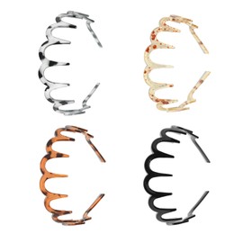 4 Pcs Plastic 90s Zig Zag Headband, Adjustable Wavy Headband, Non-Slip Shark Tooth Hair Ban for Women and Girls Daily Styling, Sports, Accessories (Black, Beige, Amber, Tortoiseshell)
