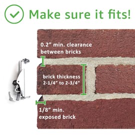 Hangman Brick Hanger Clamp Outdoor Heavy Duty 2-1/4" to 2-3/4" Brick Hook 30lbs No Wall Damage: No Drill, Holes, Nails or Screws